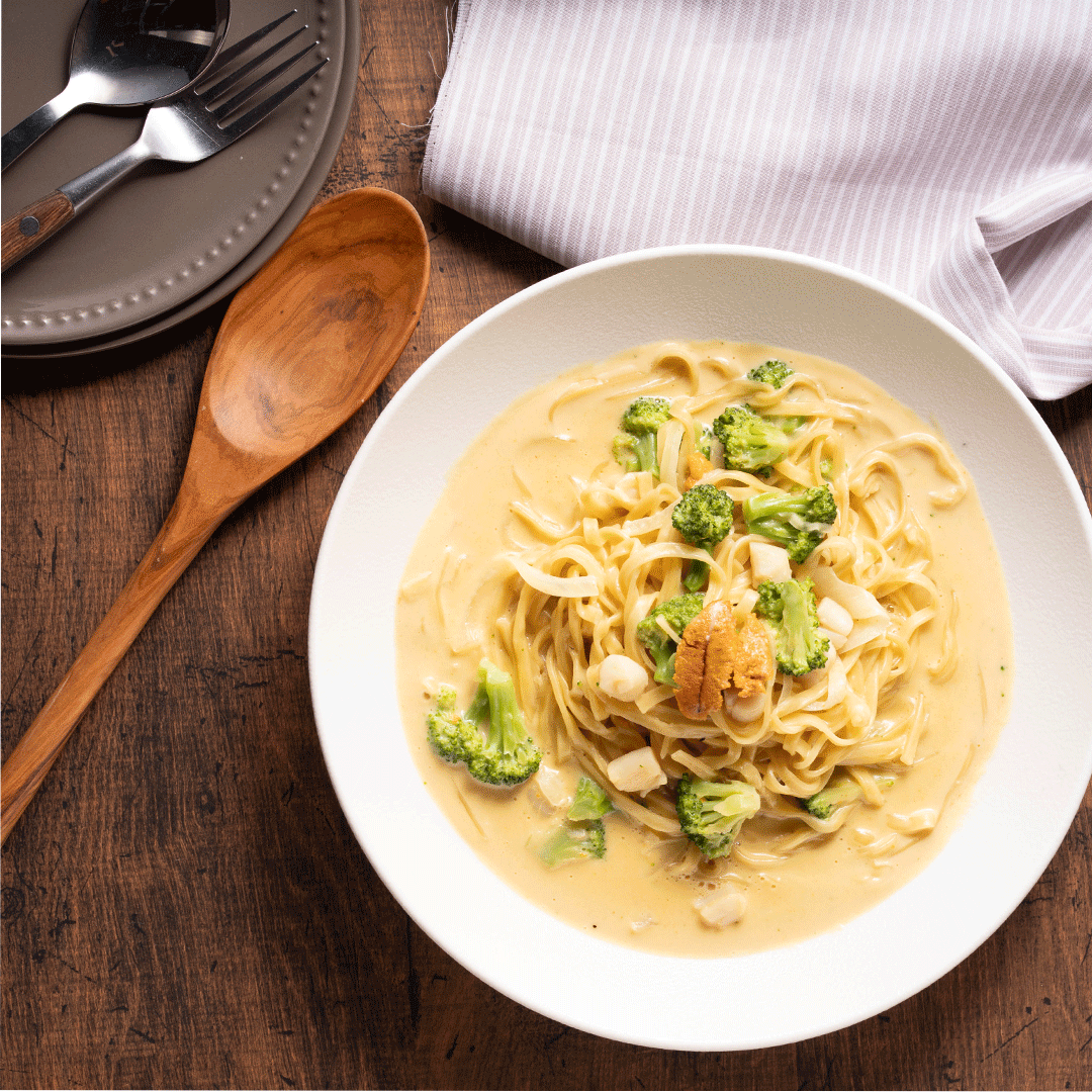 帆立貝柱とブロッコリーの濃厚雲丹クリームパスタ(1.5人前)